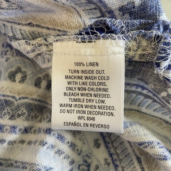 JM Collection Bohemian Womens L Large Linen Pullover Tunic Top Blue Paisley Stud - Picture 8 of 10